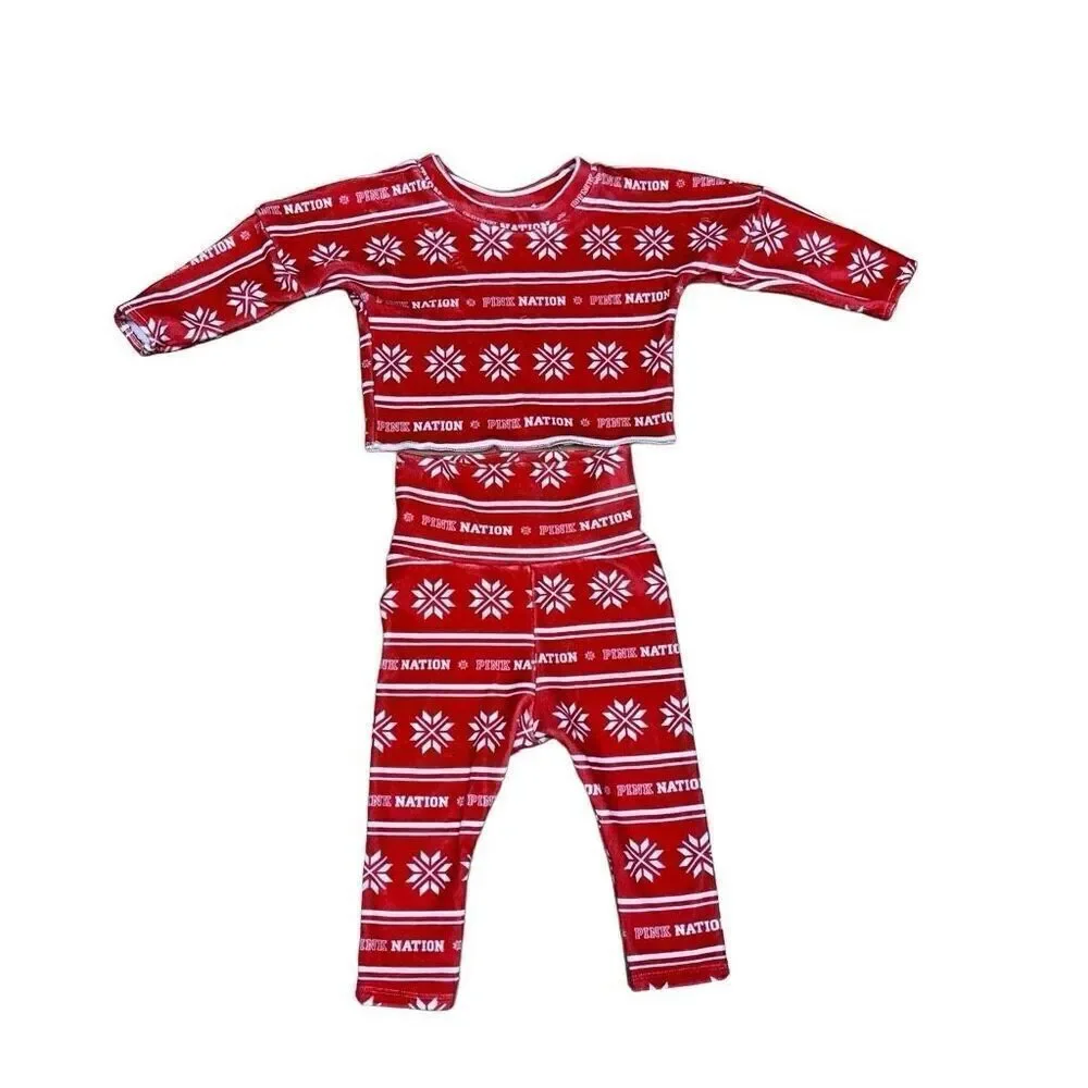 Baby Liv Boutique Kids “Pink Nation” Red Geometric Print Pajamas Size 12/18m